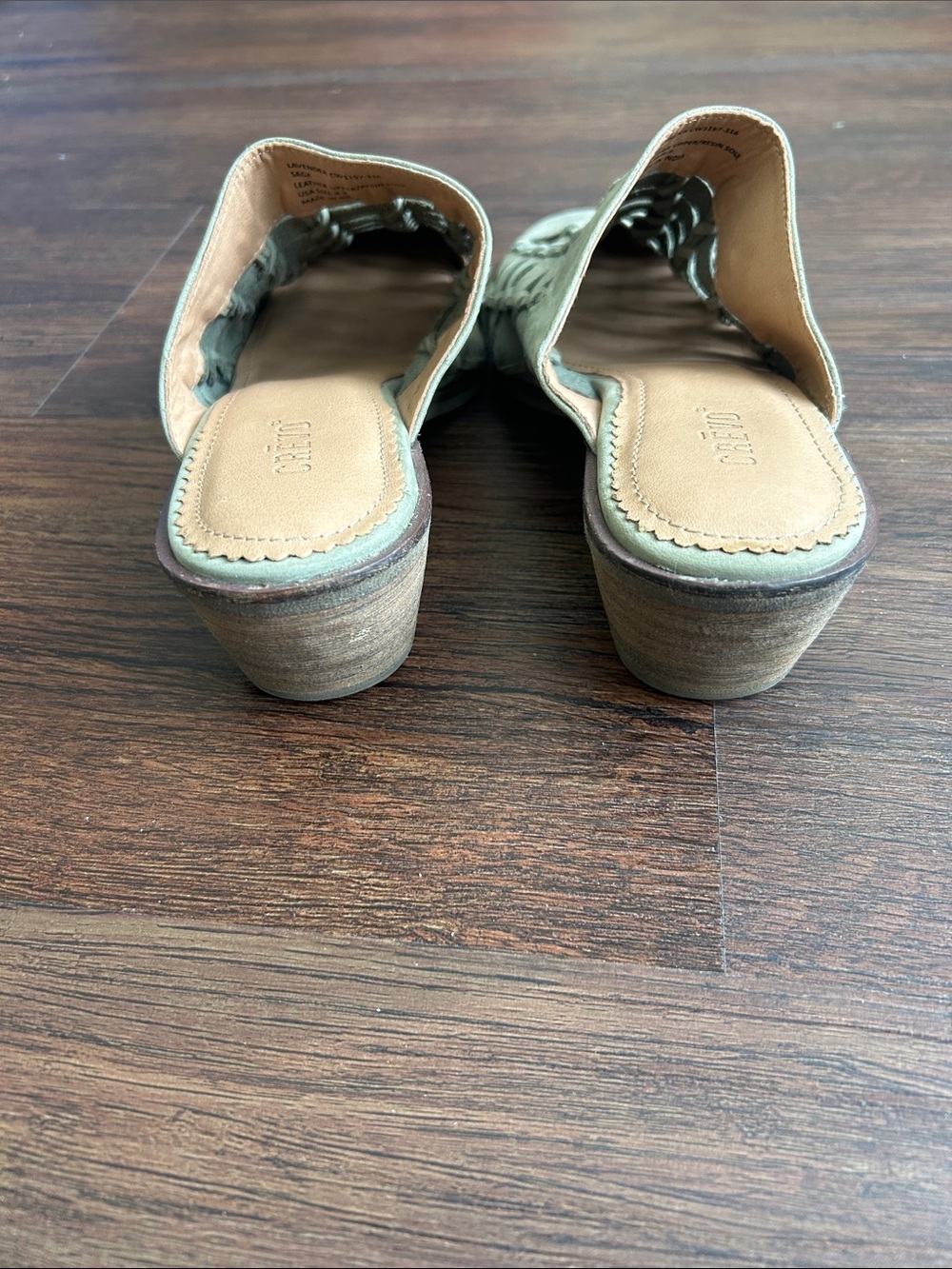 Crevo Luella woven leather mule sandals-sage green, size 8 - Picture 4 of 6
